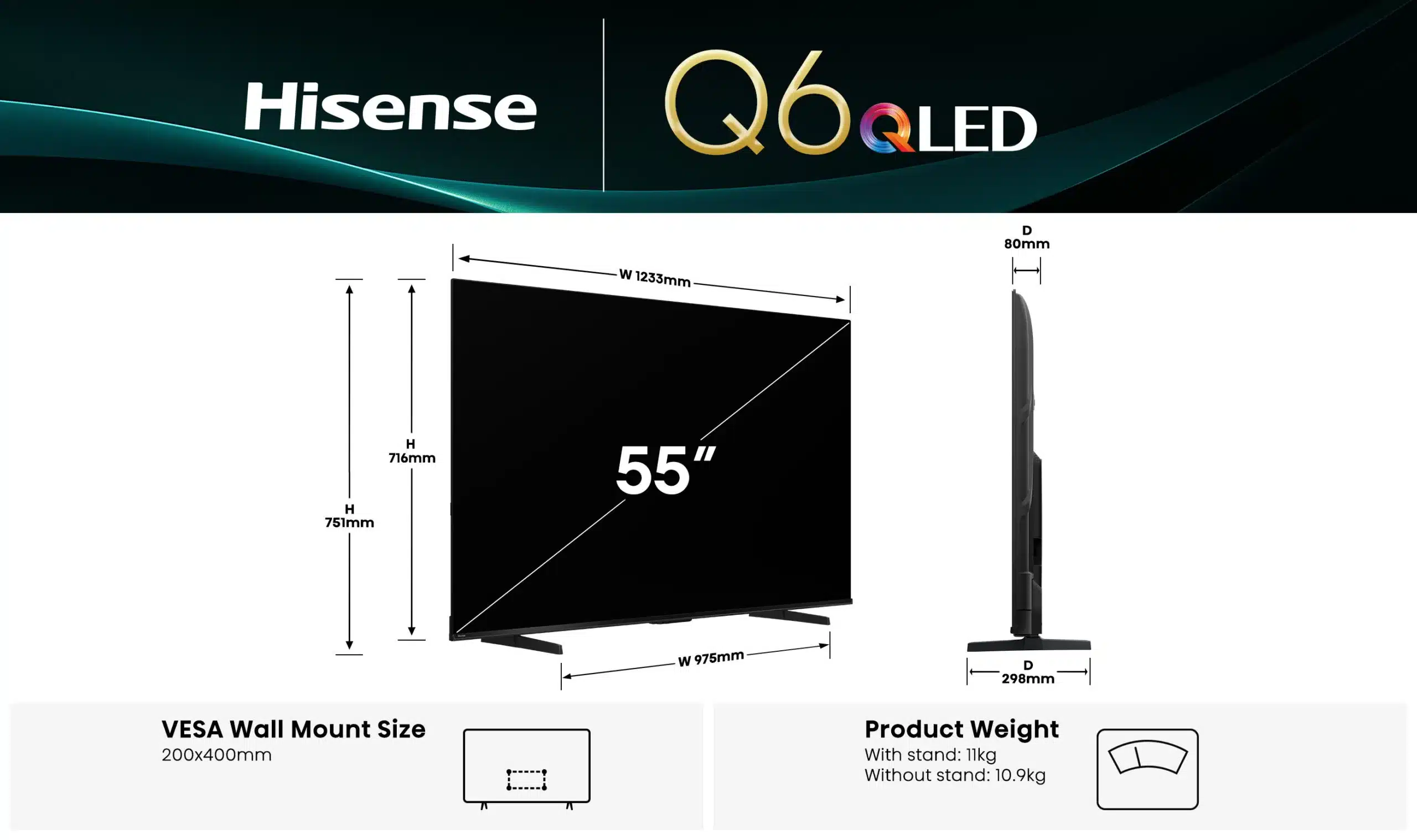 Hisense 55″ 4K QLED Smart TV Series Q6QNZ - Refurbished Unit - Image 3