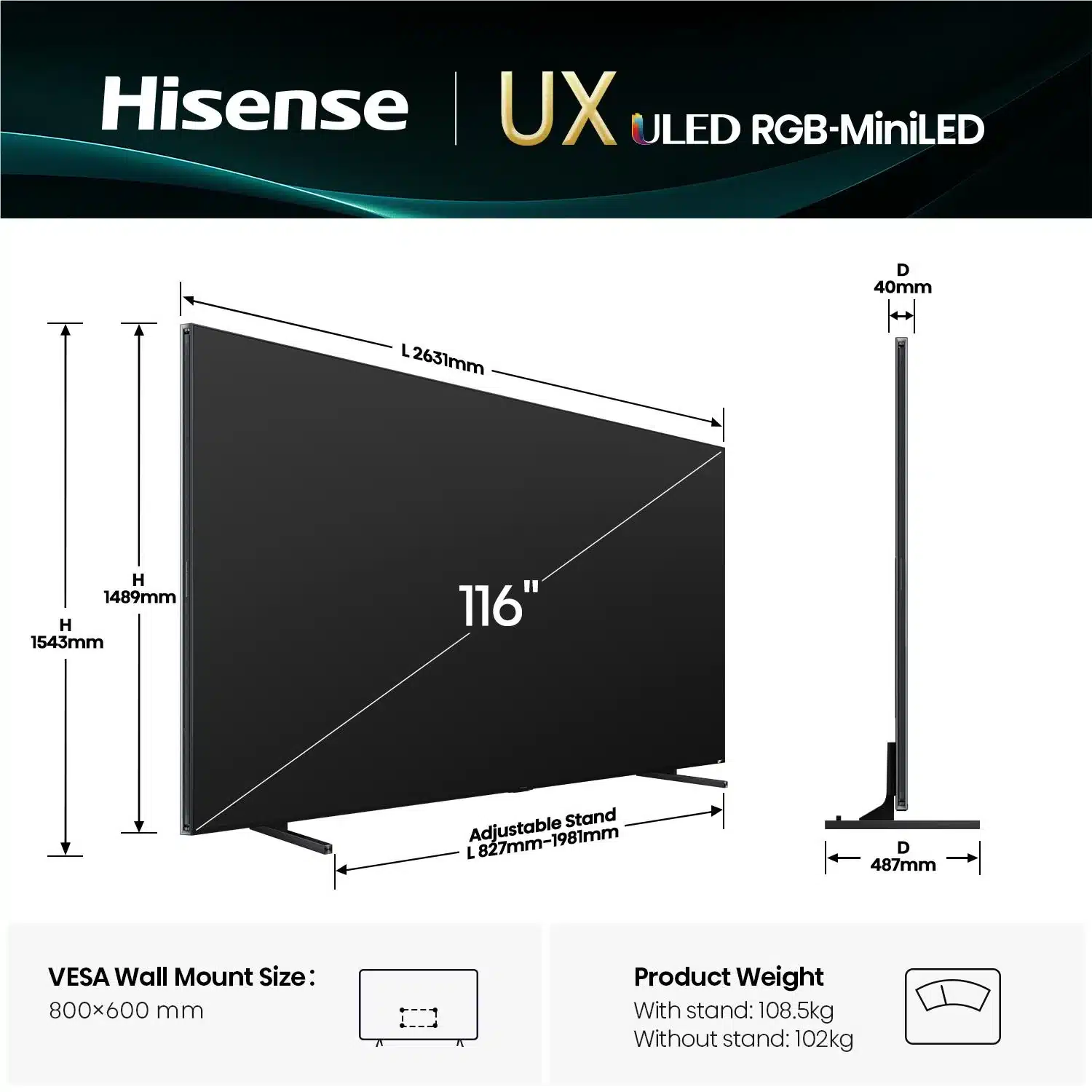 Hisense 116" UX 4K UHD RGB Mini-LED Smart TV - Image 2